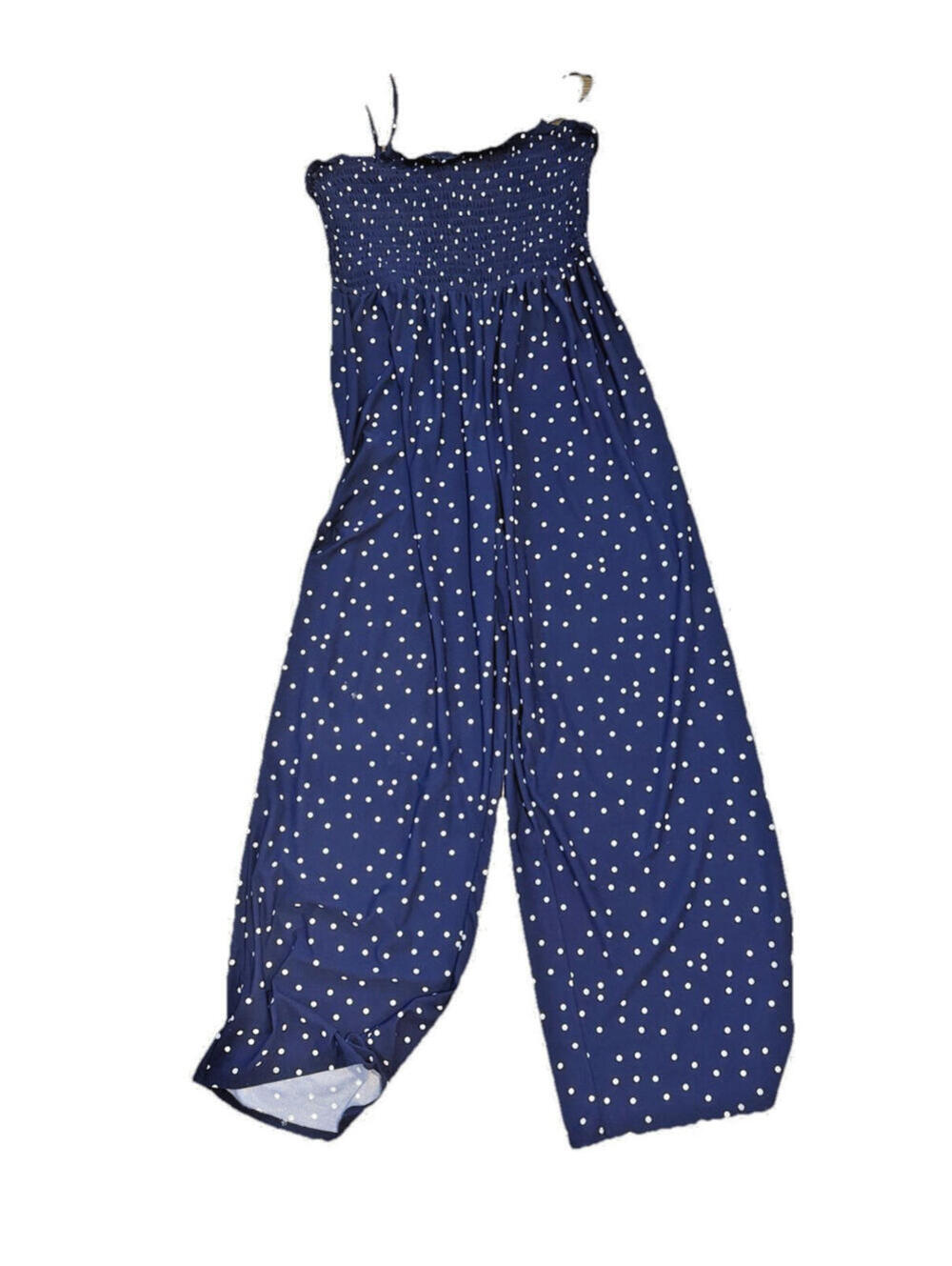 Women's XLarge Navy Polka dot Sleeveless Wide Leg Jumpsuit Boho Chic